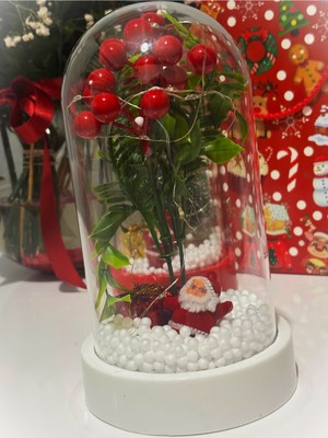 PremiumPort Yılbaşı Temalı Ledli Fanus, Noel Baba ve Çam Ağacı Dekoru