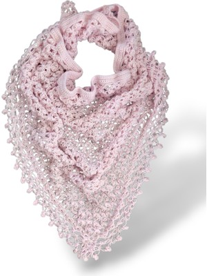 Tokuşka El Örgüsü Üçgen Örümcek Ağı Desenli Püsküllü Omuz Şalı