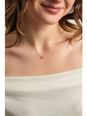 Kolyecik 14 Ayar Altın Kalp Taşlı Kolye