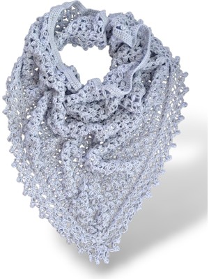 Tokuşka El Örgüsü Üçgen Örümcek Ağı Desenli Püsküllü Omuz Şalı