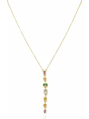 Stelo Forte Zarif Zirkon Taşlı Y Kolye Paslanmaz Çelik Altın Renk Kolye