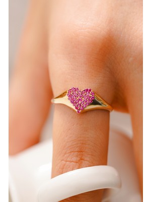 Kolyecik 14 Ayar Altın Renkli Kalp Yüzük