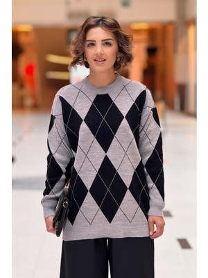 Baklava Desen Oversize Triko Tunik