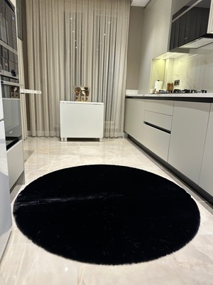 Doğuş Peluş Halı Ultra Soft Siyah Yumuşak Dokulu Peluş Halı Yuvarlak