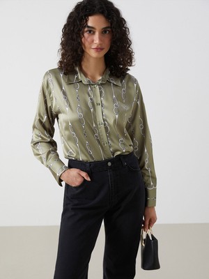 Lc Waikiki Yeni Sezon Desenli Saten Kadın Gömlek Tunik