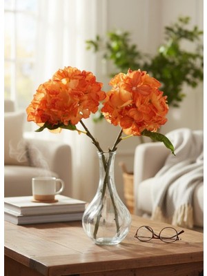 Nettenevime Yapay Çiçek Turuncu Yanık Ortanca Tek Dal 35*15CM Pastel Renkli Desenli Kumaş Çiçek