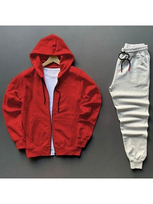 Risil-Nu Company Yeni Sezon Pamuklu Içi Şardonlu Kapüşonlu Cepli Sweat Ceket ve Eşofman Altı 2'li Takım