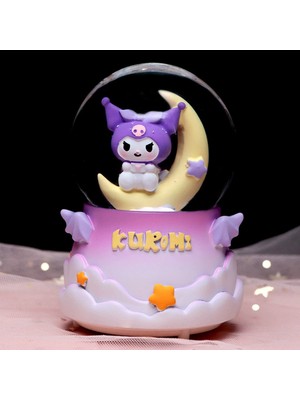 PremiumPort Ay Üzerinde Kuromi Tasarımlı Orta Boy Işıklı Müzikli Kar Küresi