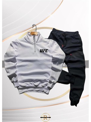 Risil-Nu Company Yeni Sezon Pamuklu Içi Şardonlu Yarım Fermuarlı Ufc Baskılı Sweatshirt ve Eşofman Altı 2'li Takım