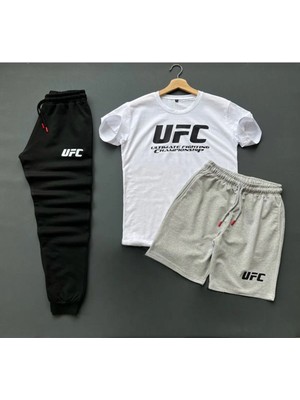 Risil-Nu Company Ufc Baskılı Eşofman-Tshirt-Şort Yazlık Kombin 3'lü Takım