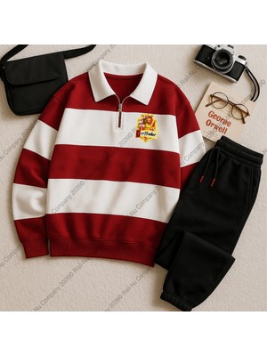 Risil-Nu Company Yeni Sezon Premium Kumaş (Unisex) Polo Yaka Parçalı 3 Iplik Sweatshirt - Eşofman Altı 2'li Takım