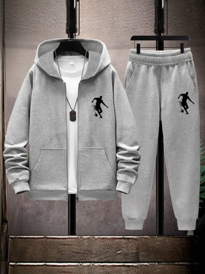 Risil-Nu Company Basketbol Silüet Baskılı Eşofman Takımı – Kapüşonlu Fermuarlı Sweat Ceket & Jogger Eşofman Altı