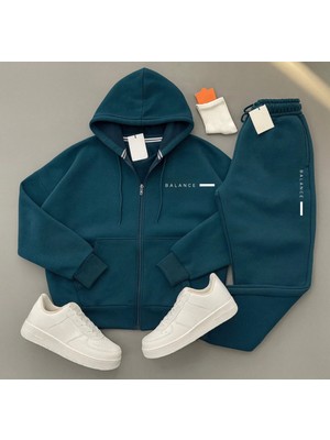 Risil-Nu Company Unisex Sezon Balance Yazılı 3 İplik Hırka-Eşofman 2’li Set Takım