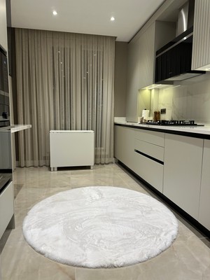 Doğuş Peluş Halı Ultra Soft Beyaz Yumuşak Dokulu Peluş Halı Yuvarlak