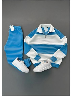 Risil-Nu Company Yeni Sezon (Premium) Üç Iplik Polo Yaka Yarım Fermuarlı Sweatshirt - Eşofman Altı Ikili Set Kombin