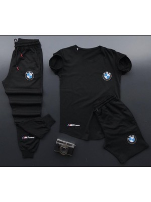 Risil-Nu Company Unisex Yazlık Şort-Eşofman Altı-Tişört Slim Fit 3'lü Spor Baskılı Takım Kombin Alt Üst