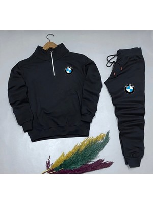 Risil-Nu Company Unisex Bmw Baskılı Yarım Fermuarlı Sweatshirt-Eşofman Altı 2’li Set