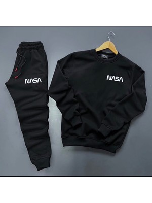 Risil-Nu Company Yeni Sezon Nasa Baskılı Pamuklu Sıfır Yaka Sweat-Pamuklu Kışlık Eşofman Altı 2'li Takım