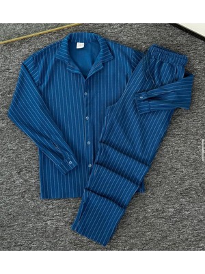 Risil-Nu Company Premium Krep Kumaş Çizgi Detaylı Unisex Gömlek ve Pantolon Takım