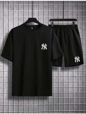Risil-Nu Company Ny Baskılı Unisex Oversize T-Shirt ve Yazlık Şort Alt Üst Takım 2'li