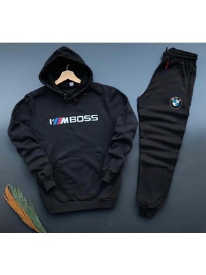 Risil-Nu Company Yeni Sezon I'm Boss Baskılı Pamuklu Kapüşonlu Sweat-Pamuklu Kışlık Eşofman Altı 2'li Takım