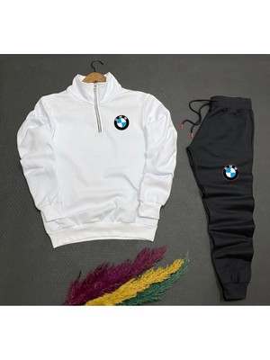 Risil-Nu Company Unisex Bmw Baskılı Yarım Fermuarlı Sweatshirt-Eşofman Altı 2’li Set