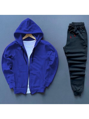 Risil-Nu Company Yeni Sezon Pamuklu Içi Şardonlu Kapüşonlu Cepli Sweat Ceket ve Eşofman Altı 2'li Takım