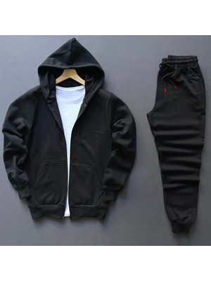 Risil-Nu Company Yeni Sezon Pamuklu Içi Şardonlu Kapüşonlu Cepli Sweat Ceket ve Eşofman Altı 2'li Takım