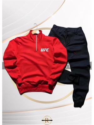 Risil-Nu Company Yeni Sezon Pamuklu Içi Şardonlu Yarım Fermuarlı Ufc Baskılı Sweatshirt ve Eşofman Altı 2'li Takım