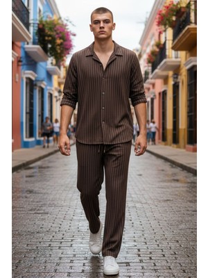 Risil-Nu Company Klasik Şık Erkek Mevsimlik Gömlek-Eşofman Takımı – Yumuşak Dokulu Düğmeli Model