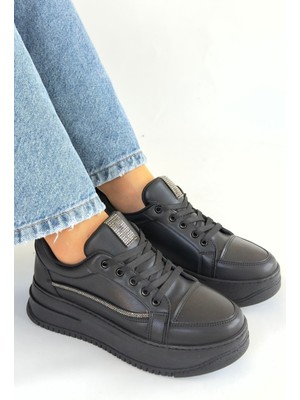 Shoegar Natte Siyah Cilt Bağcıklı Spor Ayakkabı