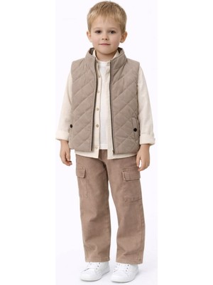 İrem Çocuk Giyim Erkek Çocuk Müslin Kumaş Gömlek Şişme Yelek Gabardin Pantolon Sweatshirt Bayramlık Dörtlü Takım