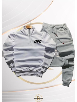 Risil-Nu Company Yeni Sezon Pamuklu Içi Şardonlu Yarım Fermuarlı Ufc Baskılı Sweatshirt ve Eşofman Altı 2'li Takım