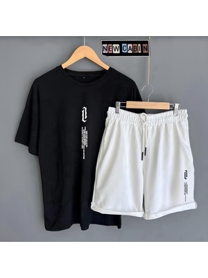 Risil-Nu Company Yeni Sezon Unisex Dik Yaka Baskılı Oversize Tişört- Renkli Yazlık Şort 2'li