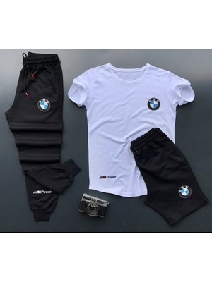 Risil-Nu Company Unisex Yazlık Şort-Eşofman Altı-Tişört Slim Fit 3'lü Spor Baskılı Takım Kombin Alt Üst