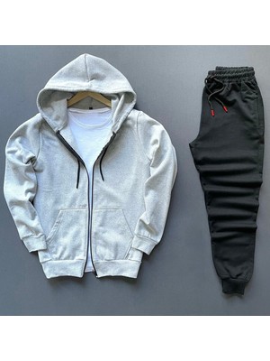 Risil-Nu Company Yeni Sezon Pamuklu Içi Şardonlu Kapüşonlu Cepli Sweat Ceket ve Eşofman Altı 2'li Takım