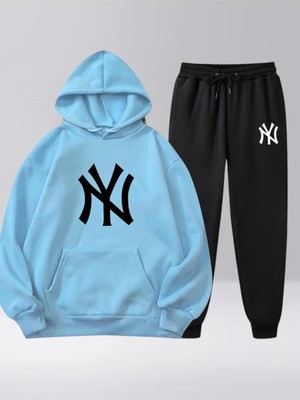 Risil-Nu Company Yeni Sezon New York Baskılı Pamuklu Kapüşonlu Sweatshirt & Kışlık Eşofman Altı 2'li Takım