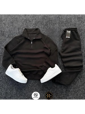 Risil-Nu Company Yeni Sezon Kışlık Premium 3 Iplik Şardonlu Yarım Fermuar Sweat- 3 Iplik Eşofman Altı 2'li Takım