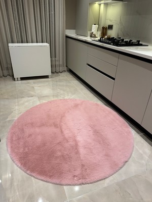 Doğuş Peluş Halı Ultra Soft Pembe Yumuşak Dokulu Peluş Halı Yuvarlak