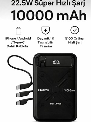 Moxti 22.5W Hızlı Şarjlı 10000 Mah Cep Boy Akıllı Dijital Ekranlı Powerbank
