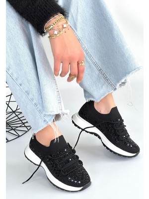 Shoegar Ceas Siyah Triko Bağcıklı Spor Ayakkabı