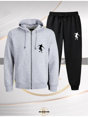 Risil-Nu Company Yeni Sezon Basketbol Silüet Baskılı Şardonlu Mevsimlik Içi Pamuklu Ceket ve Eşofman Altı 2 'li Takım