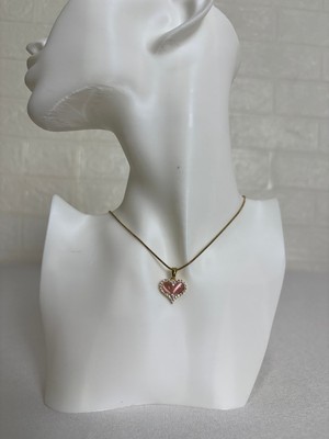 Belirtilmemiş Zirkon Taşlı Pembe Kalp Altın Renk Çelik Kolye