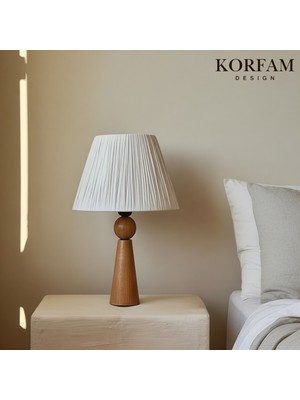 KorFam Beyaz Rafya Başlıklı Ahşap Abajur