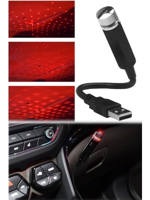 Munico Kırmızı Araba Içi Tavan Ayak Altı Akrobat USB Projektör Işıklı Aydınlatma Lazer LED Tavan Aydınlatma