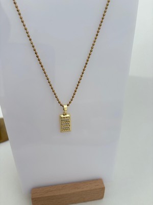 Marsel Boncuk Zincir Külçe Taşlı Çelik Gold Kolye