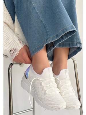 Shoegar Weor Beyaz Triko Bağcıklı Spor Ayakkabı