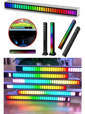 Munico Powered Bar Müzik Kontrol Ritim Lambası 32 LED Rgb Araba Atmosferi Işık Şeridi Rengarenk Aydınlatma