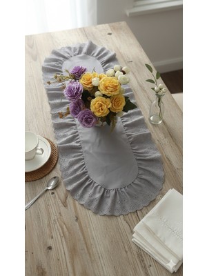 Nurgita Home Fırfırlı Fistolu Duck Keten Oval Runner & Dekoratif Örtü &sehpa Örtü