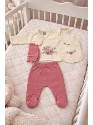 Gmn Collection Yenidoğan 5'li Çiçek Figürlü Hastane Çıkışı Zıbın Seti